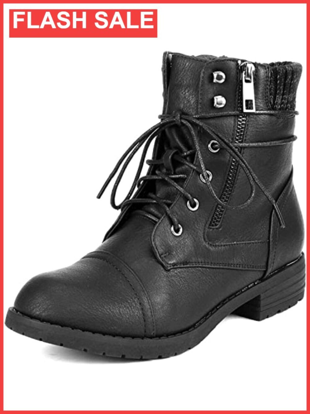 Women's Faux Leather Lace Up Combat Boots Ankle Booties with Zip